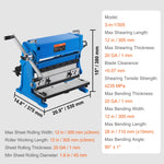 Amocart Sheet Metal Brake 12inch 3-In-1 Combination 20-Gauge Capacity Shear Press Brake 90° Max Angle for Shear Bending Rolling