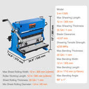 Charger l'image dans la visionneuse de galerie, Amocart Sheet Metal Brake 12inch 3-In-1 Combination 20-Gauge Capacity Shear Press Brake 90° Max Angle for Shear Bending Rolling
