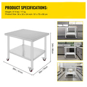 Charger l'image dans la visionneuse de galerie, Amocart Stainless Steel Kitchen Worktable shelves Commercial Work Bench Table with Caster Wheels for Home Restaurant Storage
