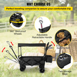 SucceBuy Folding Wagon Cart Adjustable Handle Bar Removable Canopy Oxford Cloth Collapsible Shopping Outdoor Camping Beach Cart