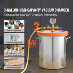 Amocart 3/5 Gal Upgraded Tempered Glass Lid Vacuum Degassing Chamber 304 Stainless Steel for Stabilizing Wood, Resin Degassing