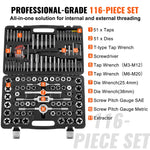Amocart 116-Piece Tap and Die Set Include Metric and SAE Size Bearing Steel Taps and Dies Essential Threading Tool