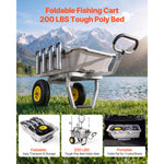 SucceBuy 200 lbs Foldable Beach Fishing Cart with Aluminum Alloy Frame 13in Tires & 8 Rod Holders for Outdoor Camping Picnic