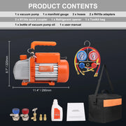 Charger l'image dans la visionneuse de galerie, Amocart 3.5CFM 4CFM Single Stage Rotary Vane HVAC Air AC Vacuum Pump &amp; A/C Refrigerant Kit Manifold Gauge Set Air Conditioning
