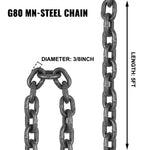 SucceBuy 5FT 8800lbs Lifting Chain Sling Double Leg with Grab Hooks G80 Mn-steel Sling Chain for Engine Hoist Heavy Duty Moving