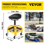 Amocart Rolling Garage Stool Car Detailing Stool Adjustable Height Mechanic Seat With Tool Tray Workshop Auto Repair Shop Stool