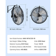 Charger l'image dans la visionneuse de galerie, Amocart Industrial Wall Mount Fan High Velocity  Waterproof Wall Fan with Aluminum Blades for Workshop Warehouse Greenhouse
