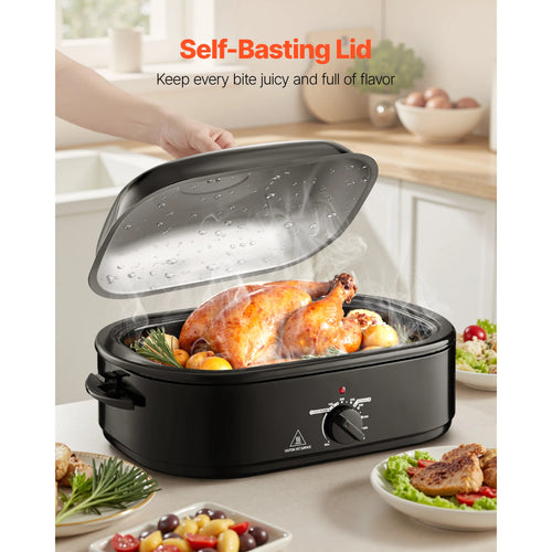 SucceBuy Electric Roaster Oven 24 QT Turkey Roaster Oven with Self-Basting Lid 1450W Roaster Oven Defrost&Warm Function black
