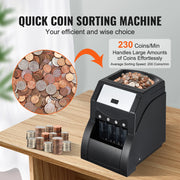 Bild in Galerie-Viewer laden, Amocart 230/300 Coins/Min USD Coin Sorter Wrapper Professional Electric Automatic Machine LED Display for School Shop Bank Home
