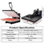 Amocart Heat Press Machine 15" x 15" /16" x 20" /16" x 24" Sublimation Printer Manual Clamshell Transfer on DIY T-shirt Pillow
