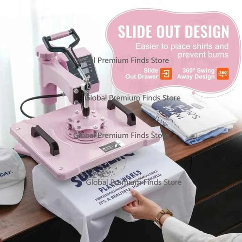 SucceBuy Heat Press Machine 12x15inch  8in 1 Heat Transfer Machine 360° Swing Away T-Shirt for T-Shirts/Mugs/Hats/Plates Pink