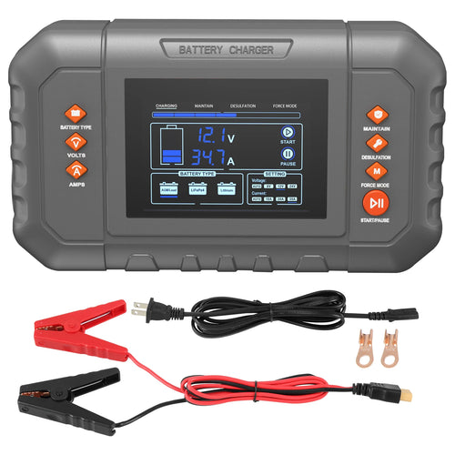 SucceBuy Smart Battery Charger 35-Amp Lithium LiFePO4 (AGM / Gel / SLA) with LCD Display Trickle Charger for Boat Motorcycle Use