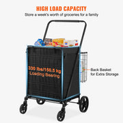 Bild in Galerie-Viewer laden, Amocart Folding Shopping Cart w/ Removable Waterproof Liner 106/330LBS Large Capacity 360° Swivel Wheels Dense Metal Mesh Base
