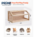 SucceBuy Wooden Hamster Cage 270° Viewing Hamster Habitat Hamster Cage with Openable Top Ventilated Animal Cage for Gerbils