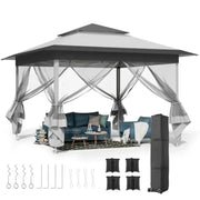 Load image into Gallery viewer, 13Feet Pop Up Gazebo Outdoor   Tent w/4 Netting Sidewall Auto Extending Eave Patio Gazebos Shelter w/Mesh Wall Center Lock Whee
