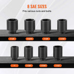 Amocart Axle Nut Impact Socket Set 3/4"Drive Deep 6-Point 8-Piece SAE Spindle Nut Socket Set CR-MO Heat Treated Large SocketSet