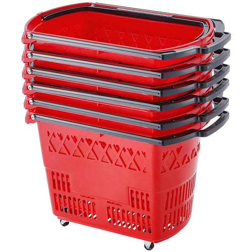 Amocart 6PCS Shopping Baskets 39L Rolling Shopping Carts with Handles & Wheels Portable  for Supermarkets Retail Stores Grocery