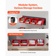 Charger l'image dans la visionneuse de galerie, Amocart Wall Mounted Storage Bins 12 Plastic Bins &amp; 3 Metal Rails Hanging Stackable Garage Workshop Nails Tools Organizer Box
