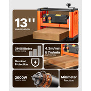 Charger l'image dans la visionneuse de galerie, Amocart Thickness Planer 2 Speed 13-in Width Three-Blade 2000W 23500 RPM Powerful Motor Woodworking for Hard&amp;Soft Wood Material
