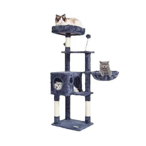 Amocart Cat Tree for Indoor Cats Cat Tower with Cat Condo Sisal Scratching Post HammockTop Perch Jumping Platforms Dark Grey