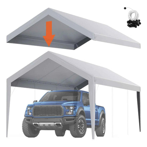 Amocart Carport Replacement Canopy Cover Garage Top Tent Shelter Tarp Heavy-Duty Waterproof & UV Protected with Ball Bungees
