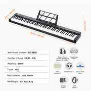 Bild in Galerie-Viewer laden, Amocart 88 Key Digital Piano Keyboard Semi Weighted Keys Full Size Electric Portable Keyboard Piano Set 1000Tones for Beginners
