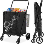 Bild in Galerie-Viewer laden, Amocart Folding Shopping Cart w/ Removable Waterproof Liner 106/330LBS Large Capacity 360° Swivel Wheels Dense Metal Mesh Base
