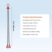 Bild in Galerie-Viewer laden, Amocart 3T Chain Sling 6ft 8mm/10mm Heavy Duty Lifting Chains with 2 Leg Grab Hooks G80 for Engine Manual Hoist Lifting Tool

