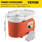 Amocart Electric Pottery Wheel Machine 28cm 350W Manual Handle Foot Pedal for School Ceramic Clay Working Forming DIY Art Craft