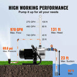 Amocart Shallow Well Pump 1.1 HP 115V 978GPH 131ft Height 69.6psi Max Pressure Portable Sprinkler Booster Jet Pumps Irrigation