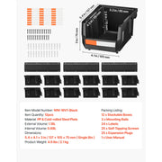 Charger l'image dans la visionneuse de galerie, Amocart Wall Mounted Storage Bins 12 Plastic Bins &amp; 3 Metal Rails Hanging Stackable Garage Workshop Nails Tools Organizer Box
