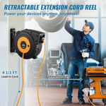 SucceBuy Retractable Extension Cord Reel 45 FT / 65 FT with Lighted Triple Tap Outlet 180° Swivel Bracket Heavy Duty Power Cord