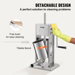 SucceBuy Manual Sausage Stuffer 5LBS/3L Capacity Two Speed 304 Stainless Steel Vertical Sausage Stuffer Sausage Filling Machine