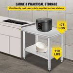 SucceBuy Kitchen Work Bench Commercial Catering Table Worktable with Undershelf Stainless Steel 330LBS 286LBS Restaurant Garage