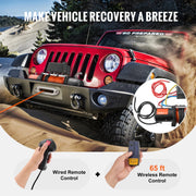 Charger l'image dans la visionneuse de galerie, Amocart 13500lbs Electric Winch Car Truck Winch with 80ft Synthetic Rope Wireless &amp; Wired Remote Control for Towing Off-Road
