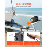 SucceBuy 2000lbs Electric Boat Winch 12V DC 300W with Wired Remote Control Hand Crank Reversible Electric Trailer Winch for Boat