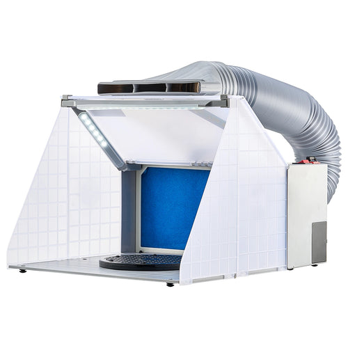 Amocart Airbrush Spray Booth Dual-Fans Portable Hobby Airbrush Paint Spray Booth Kit with LED Lights and Exhaust Extension Hose