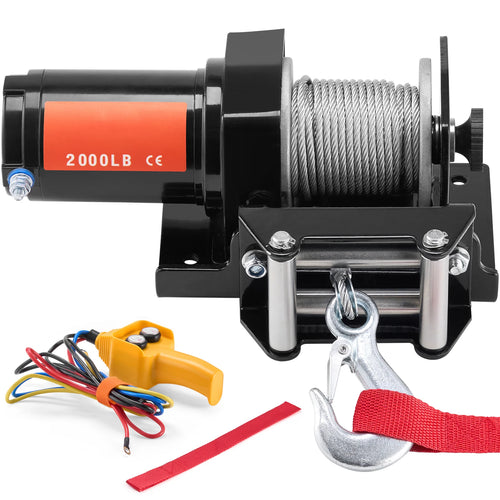 Amocart 2000lbs Electric Car Winch ATV/UTV Steel Cable Winch with Wired Remote Control for Towing Off-Road Vehicle Jeep Truck