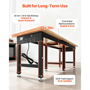 Charger l'image dans la visionneuse de galerie, Amocart 5000 lbs Adjustable Workbench 72/96 x 24in Oak Wood Top Workstation with 4 AC Outlets Hardwood Worktable for Garage
