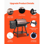 SucceBuy Wood Pellet Grill Smoker 8 in 1 BBQ Grills for Outdoor Cooking with Digital Controller Meat Probe 500°F Max Temperature