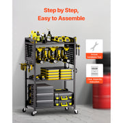 Charger l'image dans la visionneuse de galerie, Amocart 4-tier Rolling Tool Organizer Cart 150 lbs Garage Floor Stand Storage Cart on Wheels Drill Holder Rack for Workshop
