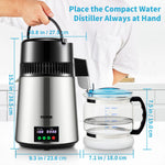 Amocart 4L Water Distiller Purifier Filter 1 L/H Distilling Speed Dispenser Drinking Bottle Softener Touch Screen Home Use