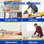 Amocart 2000 lbs Adjustable Garage Workbench 48/61" L x 20" W Work Table with 28.3"-38.1" Height & Hardwood Top for Office Home