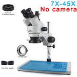 4K 2K 48MP HDMI USB VGA Microscope Camera 7X-45X Simul-Focal Stereo Trinocular Zoom Microscope Set With Auxiliary Objective Lens
