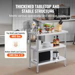SucceBuy Stainless Steel Food Prep Table Commercial Kitchen Worktable with 2 Adjustable Undershelf for BBQ Kitchen Home Garage