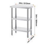 SucceBuy Stainless Steel Food Prep Table Commercial Kitchen Worktable with 2 Adjustable Undershelf for BBQ Kitchen Home Garage