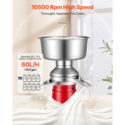 Bild in Galerie-Viewer laden, Amocart Electric Milk Cream Separator Output 10500RPM 304 Stainless with 4.5L Bowl Capacity Milk Skimmer Separating Machine
