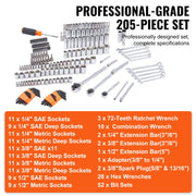 Bild in Galerie-Viewer laden, Amocart Mechanics Tool Set and Socket Set Deep and Standard Sockets 145/205 Pcs SAE and Metric Mechanic Tool Kit with Bits
