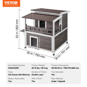 Bild in Galerie-Viewer laden, Amocart Outdoor Cat House Weatherproof Feral Cat Shelter 2-story Large Outdoor Wooden Cat House with Balcony Door and Open Roof
