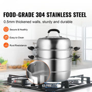 Charger l'image dans la visionneuse de galerie, Amocart Steamer Pot 11in/28cm, 3 Tier Steamer Pot for Cooking with 8.5QT Stock Pot, 304 Stainless Steel Food Steamer Cookware
